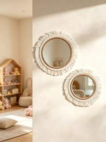1件/2件/3件 手作波希米亞風壁掛鏡，麻繩編織壁鏡，波希米亞風編織牆飾，客廳牆面裝飾，生日聖誕母親節禮物，波希米亞風壓克力壁鏡－適用於客廳臥室與花園裝飾，萬聖節與聖誕節完美禮物 - 米色 - 查看 7