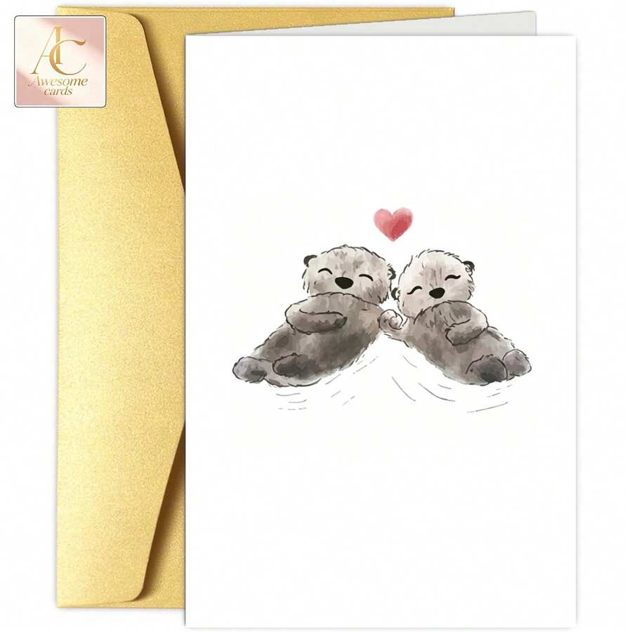 بطاقة واحدة بتصميم Otterly Adorable، بطاقة زفاف للأزواج، لعيد الحب والخطوبة والزفاف والذكرى السنوية، مع حجر كريم صناعي - مقاس واحد يناسب الجميع - مشاهدة 1