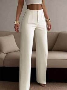 Women's Solid Color Wide Leg Straight Casual Pants, Minimalist Business Versatile Commuter Trousers, Quiet Luxury - White 2 - View 8