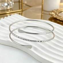 6pcs Adjustable Metal Silver Simple Summer Vacation Style Loose Geometric Spiral Arm Bracelets Set, Halloween Decoration, Refer To Size For Adjustment And Wear, Multi-Functional, Arm Bracelets, Anklets, Curtain Ties, Napkin Rings, Art Pieces - 6PC Silver - View 10