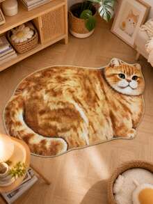 1pc Orange Cat Shaped Rug, Decorative Carpet, Bedroom Decor, Floor Mat, Carpet, Home Decor, Living Room Carpet, Small Living Room Rug, Bedroom Carpet, Living Room Home Decor, Outdoor Rug, Washable Carpet - Multicolor - View 1
