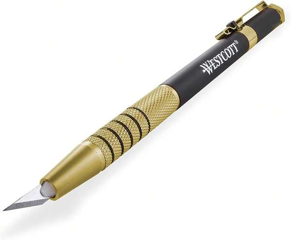 Westcott 17314 Pen-Style Retractable CarboTitanium Bonded Hobby Knife, Gold