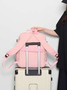 Mochila casual de uso diario con bloques de color y múltiples bolsillos de nylon para mujer, adecuada para la escuela, viajes y trabajo (Mochila de vuelta a la escuela) - Rosa - Ver 4