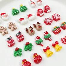 10/30/50pcs Aksesoris Resin Natal Mini Kartun Lucu Pohon Natal Santa Claus Kepingan Salju Kaos Kaki Natal Berbagai Jenis Elemen Natal untuk Dekorasi Datar Buatan Tangan - Campuran Acak - MultiWarna - View 7