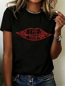 2026 LC Save Drama Your Mama Short Sleeve T-Shirt With Round Neck And Print, For Casual Daily Wear, Retro T-Shirt, Unisex, Clothing, 100% Cotton Sweatshirt. - 黑色 - 查看 1