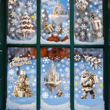 Set Of 7 Christmas-Themed Round Window Decals Featuring A White Santa Claus, Snow Fort, Snowman, Snowflakes, And Christmas Tree. Suitable For Smooth Surfaces; Perfect For Decorating Shop Windows And Interior Windows. Merry Christmas! - View 6