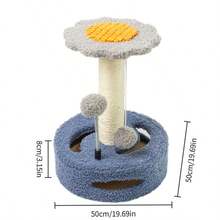Small Flower-Shaped Cat Tree, Scratch-Resistant Sisal Posts, Hollow Base With Cat Teaser Ball, Viewing Platform Included, Multiple Colors Available, Integrated Play And Scratching Design With Space-Saving Footprint. - Multicolor - View 12