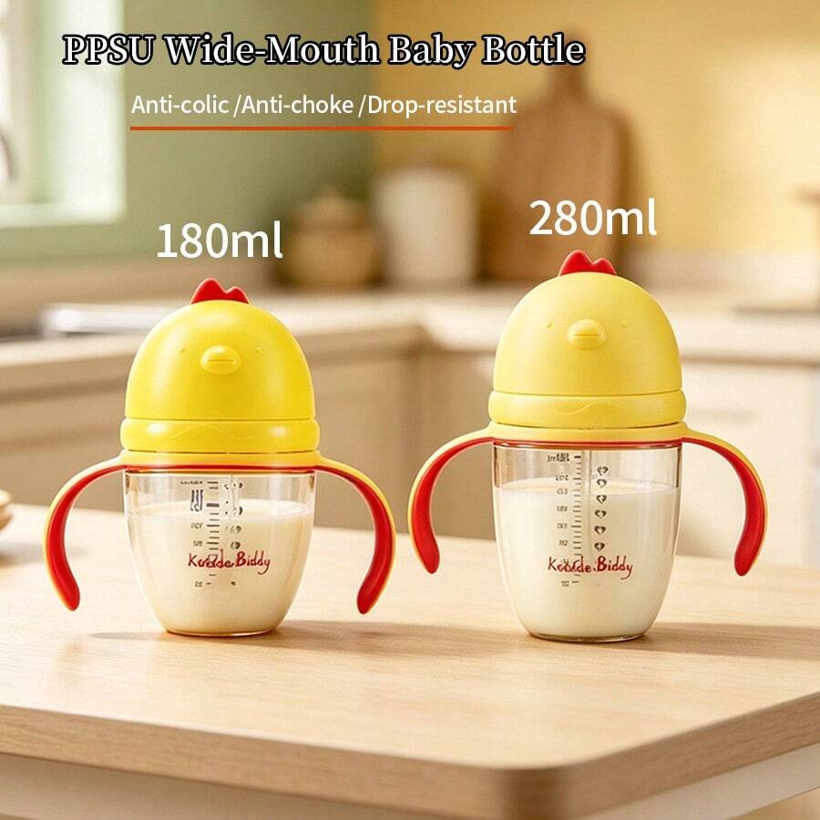 1件 180ML/280ML PPSU材質小雞造型嬰兒奶瓶 耐熱消毒 防嗆奶/防摔/防脹氣/重力球吸管奶瓶 適合6個月以上嬰兒 - 彩色 - 查看 1