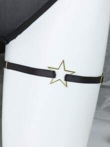 1pc Adjustable Black Elastic Thigh Garter, Hollow Star Pattern, Punk Y2K Style Leg Accessory, Suitable For Women's Party And Nightclub Outfit - A - View 9
