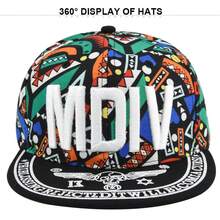 1pc Vibrant Pattern Flat Brim Zipper Hat With 3D Embossed MDIVA Embroidery, Adjustable, Unisex, Suitable For Hip-Hop, Skateboarding, Concerts, Festivals, Streetwear And Gifts - Multicolor - View 3