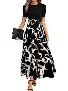 Vestidos Florales Largos para Mujeres 2025 Elegante Boho Bed Work Imperire Cinta Manga Corta Modesta Flujo Maxi Vestido - 2-azul - Ver 14