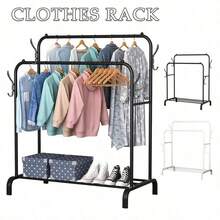 Ultimate Heavy Duty Metal Double Clothes Rail Storage Rack: A Stylish Solution For Hanging Garments, Shoes, Hats & Bags! - White - View 9