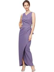 Alex Evenings Adelgazar Lado Largo Vestido Fruncido con Cascada Volantes Falda Vestido para Ocaciones Especiales para Mujer - marino - Ver 17