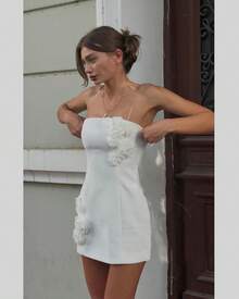 - Vestido sin tirantes para mujer, diseño de flores, color blanco - Blanco - Ver 2