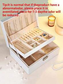 1pc Large Capacity Storage Box, Storage Organizer, Storage Cabinet, Makeup Box Jewelry Box Jewelry Organizer, Women's Jewelry Box Storage Box, Elegant Jewelry Box, With Key Lock, Double Layer Desktop Storage Box, Suitable For Women's Accessories, Soft Velvet Lining, Multi-Functional Storage For Earrings, Bracelets, Rings, Necklaces, Ideal Gift For Valentine's Day, Christmas, Birthday, Jewelry Box, Home Jewelry Storage Box Travel Storage Box, Exquisite Mini Earring Storage Box, Travel Jewelry Zipper Box - Multicolor - View 3