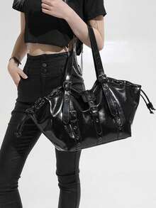 Cross-Border Premium Fashion Tote Bag For Women 2026 New Cool Large Capacity Handbag Rivet Shoulder Bag - Black - View 3