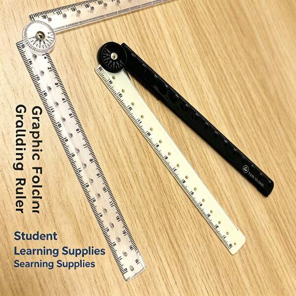 Multifunctional Rotating Folding Ruler 30cm High Precision Clear Scale Transparent / Black & White Dual Color Plastic Ruler Student Geometry Drawing Measurement Tool Office Study Portable Durable Angle Ruler Foldable Storage Space-Saving