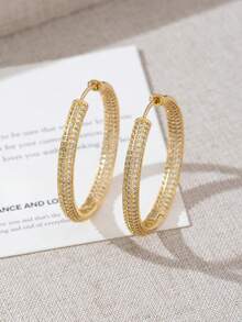 2pcs High-Quality Rhinestone Hoop Earrings, Minimalist Chic Luxury Earrings, Elegant Earrings - Silver - View 18