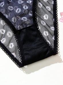 Aesletic 1pc Women's Panties, Sexy Lace Mesh, Soft Comfortable Breathable Triangle Panties, Suitable As Valentine's Day Gift - Black - View 7