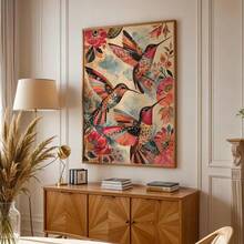 1/PC Hummingbird Flower Mural Printing Poster - Retro Color Bohemian Collage Mural, Elegant And Noble Frameless Decorative Paintings For Modern Living Rooms And Bedrooms - 1PC - View 4