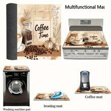 1pc 2D Coffee Theme Kitchen Countertop Mat, Diatomaceous Earth Material, Highly Absorbent, Suitable For Tableware, Coffee Machine, Microwave, Etc. Fashionable Watercolor Design, Ideal Choice For Modern Kitchen. - Multicolor - View 9