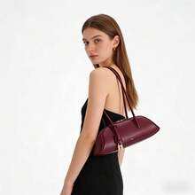 JW Fashion Handbag 2026 New European & American Vintage Boston Bag Large Capacity Bowling Bag Women Niche High-End Underarm Bag Baguette Shoulder Bag Commuting/Shopping/Date/Daily/Outdoor Leisure Bag - Burgundy - View 8