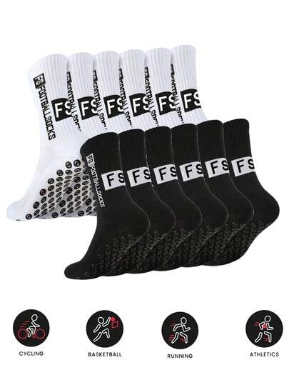 4/10 Pairs Men's Football/Soccer Socks, Non-Slip Design With Cushion Padding, Suitable For Football/Basketball/Hockey Sports