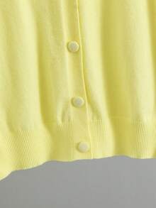 GIGOGOU 大尺碼 1XL-4XL 秋冬基礎款女式針織開襟衫，柔軟舒適休閒長袖毛衣上衣，秋季外套 - 黃色 - 查看 8
