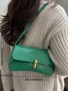 Bolso de mano y de hombro para mujer, unicolor, hebilla dorada, estilo vintage clásico, adecuado para uso diario, fiestas y trabajo - Verde - Ver 7