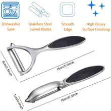 2pcs Stainless Steel Peeler Set, Home Fruit And Vegetable Peeler, Sharp Potato Apple Cucumber Peeler, Non-Slip Handle Melon Peeler - Black - View 13