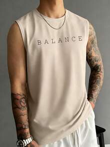 Tank Top Minimalis Leher Bulat dengan Motif Garis Hati & Otak Kasual Serbaguna untuk Pria - Aprikot - View 2