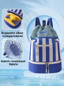 Large Capacity Wet & Dry Swim Bag, Bottom Zipper Shoe Compartment, Waterproof Striped Beach Bag, Unisex, Durable Drawstring Travel Storage Bag, Suitable For Water Sports, Vacation, Fitness, Camping, Pool, Gym Travel Essentials - Multicolor - View 12
