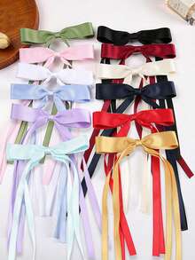 10pcs Random Color Girls Hair Accessories Set Long Tail Bow Hair Clips And Headbands (Mixed Color Version) Preppy Style Suitable For Daily Wear - Multicolor - View 2