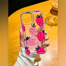 Strawberry Pink Red Full-Coverage Transparent Screen Protector Cases with Large Anti-Drop and Shockproof Hole for  11, 11 PRO, 11 PRO MAX, 12 MINI, 13 MINI, 12, 12 PRO, 12 PRO MAX, 13, 14, 13 PRO, 13 PRO MAX, 14 PRO, 14 PLUS, 14 PRO MAX, 15, 15 PLUS, 15 PRO, 15 PRO MAX, 16, 16 PRO, 16 PLUS, 16 PRO MAX, 16E, 17, 17 PRO, 17 AIR, 17 PRO MAX - transparente - Ver 4