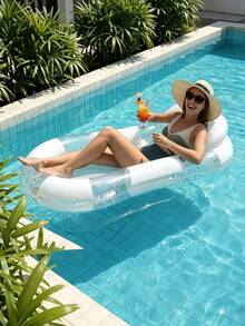 Transparent Sequin Inflatable Pool Float Lounge Chair Set, Mesh Water Hammock Floating Chair And Swim Ring, Portable Inflatable Floating Bed, Suitable For Pool, Beach, Summer Water Party - Multicolor - View 3