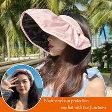 1PC Women's Foldable Wide Brim Sun Hat, UV Protection Beach Hat For Summer - Shell Cap [Black Vinyl] - View 11