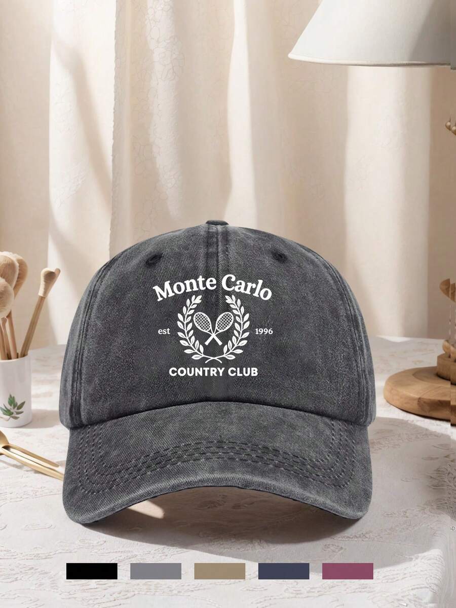 1件中性款 MONTE CARLO 印花棒球帽 可調節設計，適合徒步、登山、旅行及戶外活動防曬