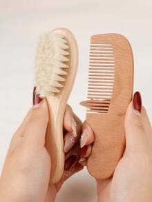 1/2 Pieces Hair Brush And Comb Set, Soft Goat Hair Bristle Wooden Hair Brush, Smooth Wood Comb, Portable Hair Grooming Styling Kit For Home Travel Daily Use - Multicolor - View 6