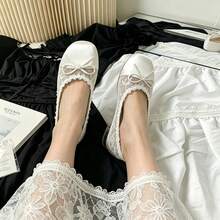 Gentle Princess Style Wedding Shoes Bridesmaid Shoes Lace Mesh Ruffle Bow Ballet Mary Jane Women's Shoes Slimming Foot Crystal Transparent Heel Breathable Versatile - White - View 10