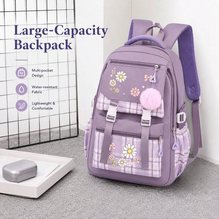 時尚休閒可調肩帶後背包,適合戶外、大學圖書館書包,青少年適用,開學必備用品 - 多色 - 查看 1
