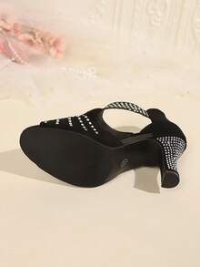 Women's Open Toe Hollow Back Zipper Diamond Decor Non-Slip Sole Sandals Fashion Style Summer Suede Strap High Heel Sandals Suitable For Holidays Daily Commute Evening Party - Black - View 9