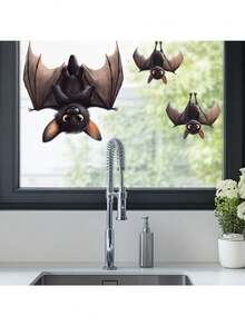 1pc Self-Adhesive Removable Bat Glass Sticker, No Residue Funny Window Decal, Easy To Peel And Apply, Creative Home & Shop Window Decoration - Upside-down Bat - View 4