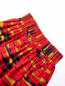 Women's Red African Wax Print High Waist Pleated Maxi Skirt - Red - View 7