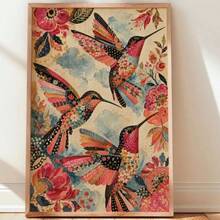 1/PC Hummingbird Flower Mural Printing Poster - Retro Color Bohemian Collage Mural, Elegant And Noble Frameless Decorative Paintings For Modern Living Rooms And Bedrooms - 1PC - View 8