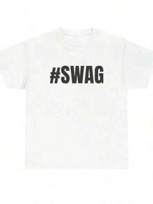 SWAG Slogan Short-Sleeved T-Shirt, 100% Cotton # Unisex SWAG Unique Y2K Streetwear Graphic Print T-Shirt, All Sizes, For Casual Everyday Wear, Summer Essential - 白色 3 - 查看 1
