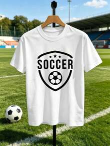 Camiseta casual de fútbol para hombre, con estampado gráfico, ideal para oto?o. Algodón de primera calidad, corte holgado, transpirable y estilo casual. - Blanco - Ver 2