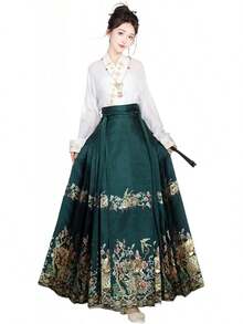 Traje de baile de Hanfu Tang Ming para mujer, diseño de patrón dorado, bordado de Hanfu - Falda azul marino - Ver 15