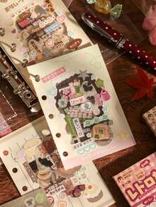30 Sheets Sticker Book, Vintage Style Series, Japanese Retro Student Diary Material Horizontal Sticker Book - Decorate Your Items With Unique Graffiti Stickers, Suitable For Water Bottles, Cars, Computers, Guitars, Bicycles, Motorcycles, Skateboards, Helmets, Luggage, Diaries And Scrapbooks - Fun DIY Creative Toy, Personalize Your Daily Life - Multicolor - View 7