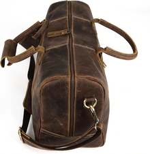 KomalC - Bolsa de Viaje de Piel para Hombres y Mujeres, de Grano Completo, para Fin de Semana, Deportes y Gimnasio - Marrón, Búfalo Envejecido Bronceado - Búfalo envejecido bronceado - Ver 3