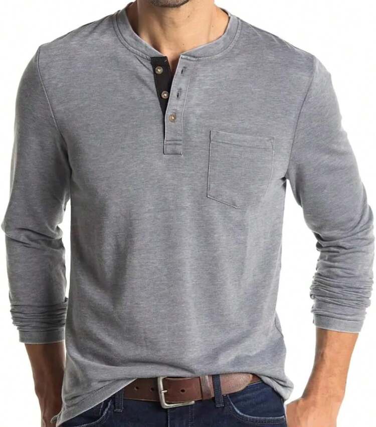 YOUTHGO Camiseta Henley Casual para Hombre Playera de Solapa Frontal de Manga Corta con Botones - Gris Oscuro - Añade 10